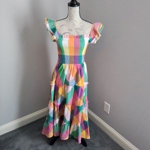 Crown & Ivy Multicolor Plaid Smocked Tiered Ruffle Maxi Dress - M